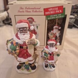 African American Santa Claus Figurine International Collection Double Pack USA